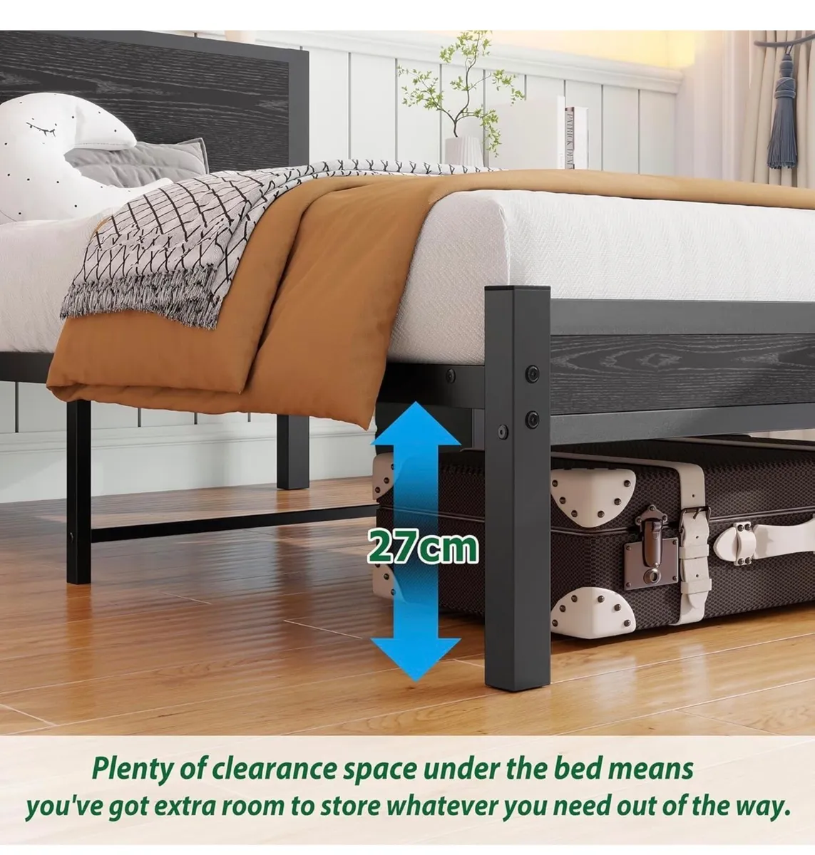 Single Bed Frame Wooden Storage Headboard Heavy Me - Image 3