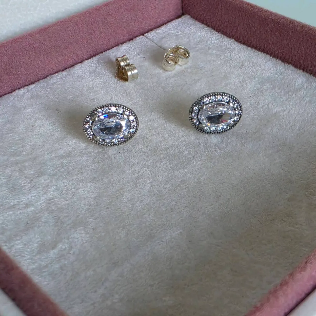 Pandora sterling silver and white crystal earrings - Image 1