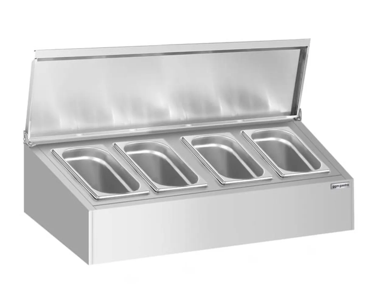 New, unused stainless steel spice top shelf