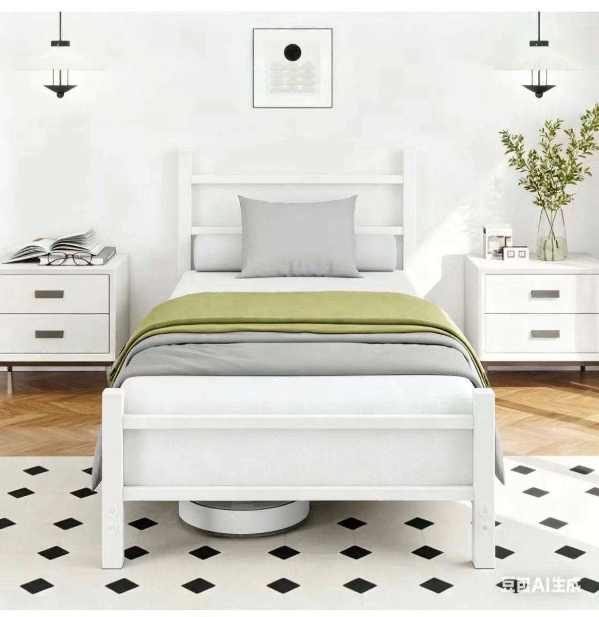 Single Bed Frame With Headboard,White Bed Frame 90 - Image 3