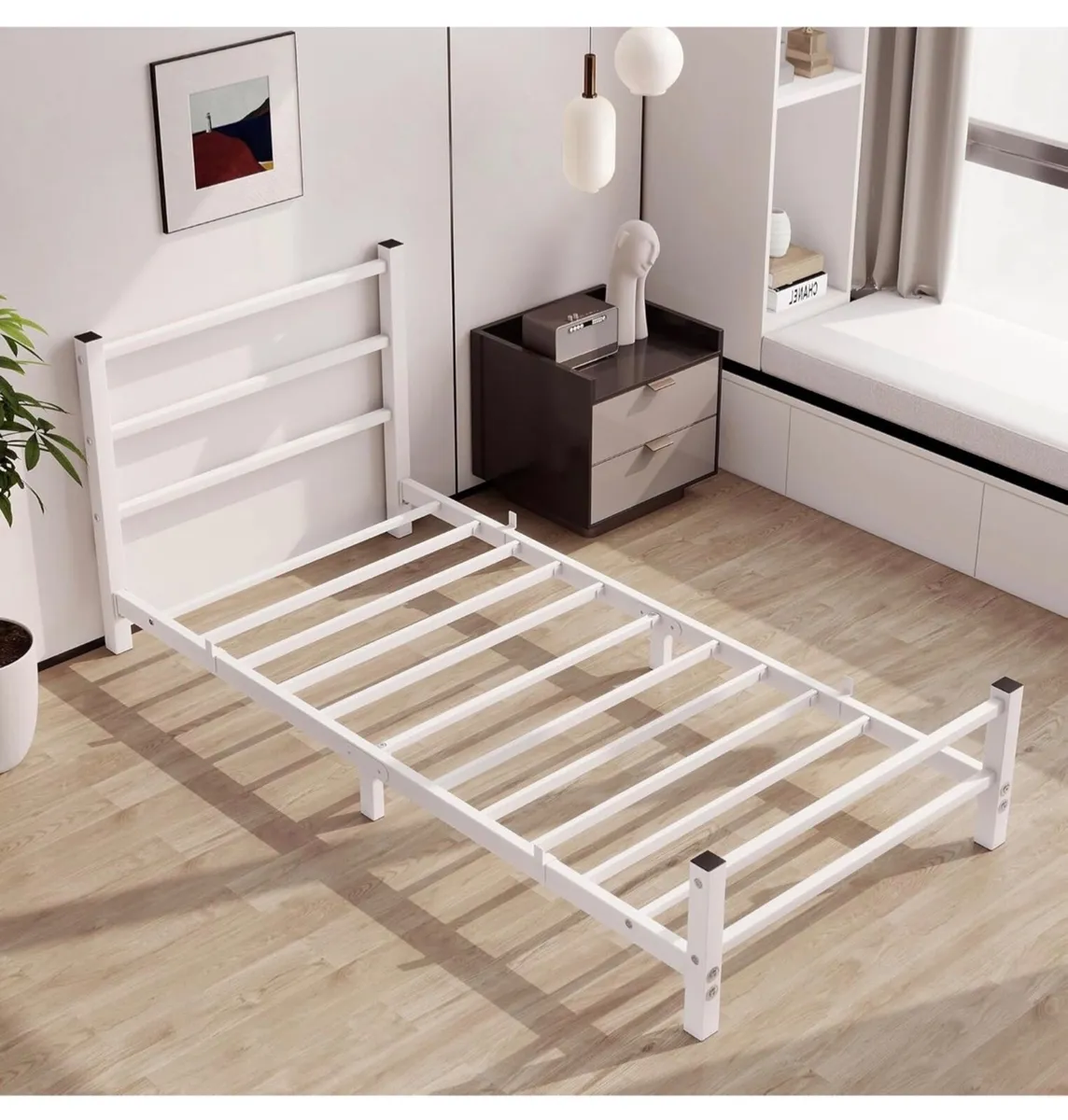 Single Bed Frame With Headboard,White Bed Frame 90 - Image 4