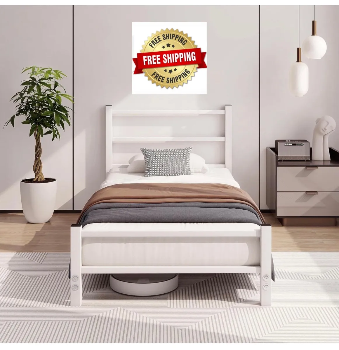 Single Bed Frame With Headboard,White Bed Frame 90 - Image 1
