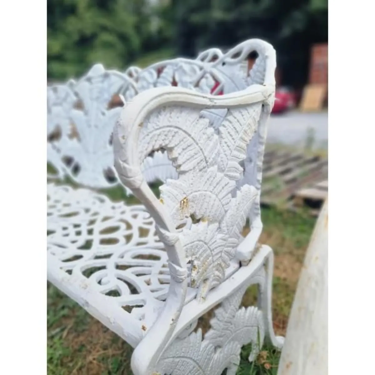 Bench Large Fern & Leaf Cast Iron White CH R 713 W - Image 2