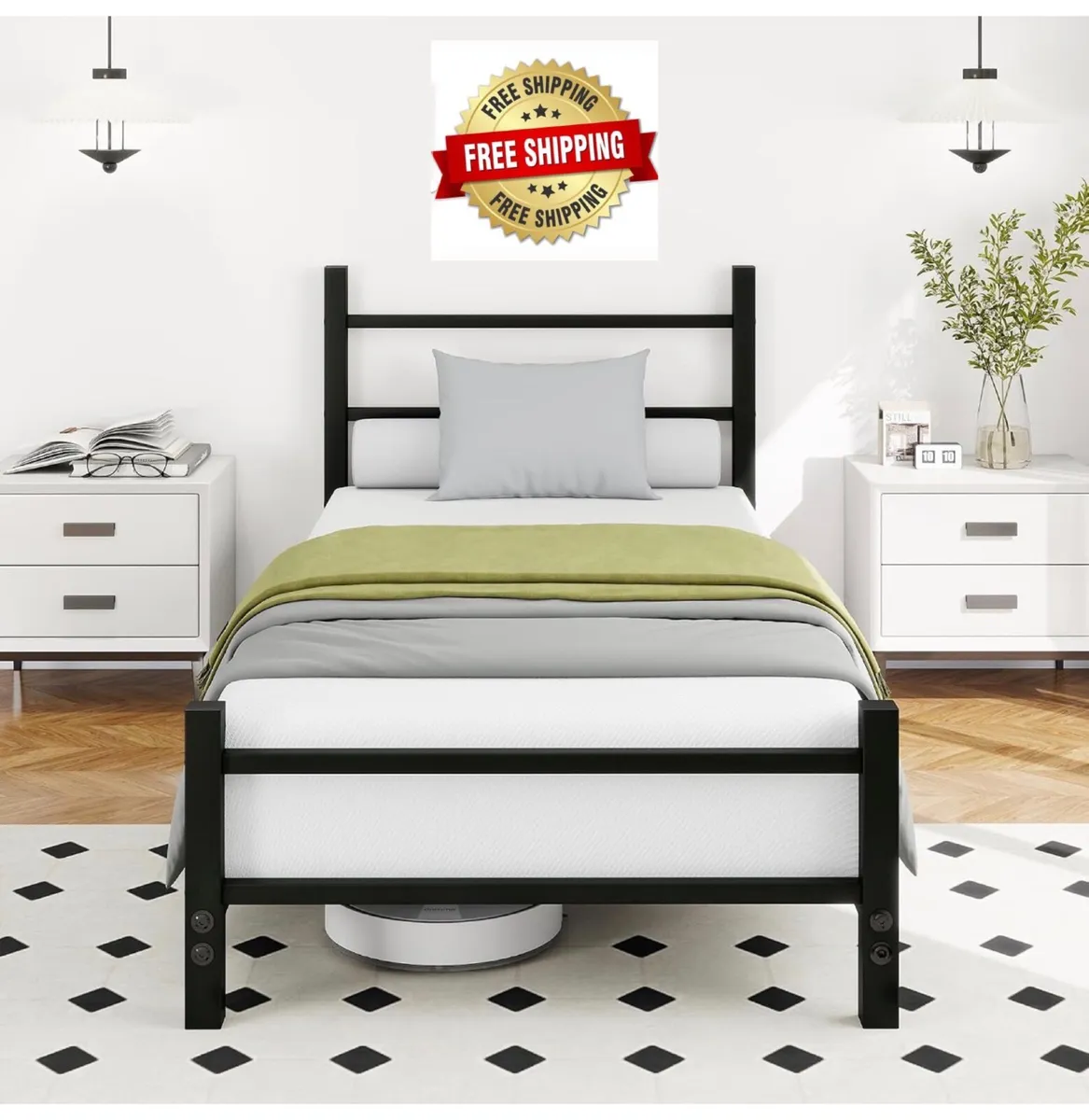 Single Bed Frame 3ft Metal Bed Frame with Headboar - Image 1