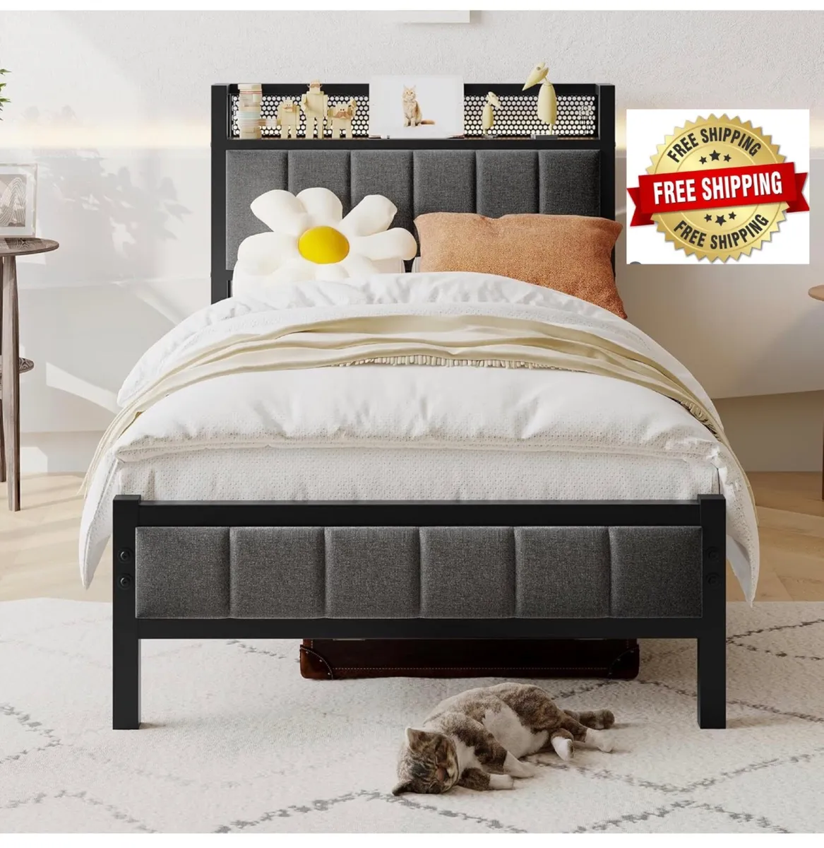 3ft Single Bed Frame With Storage Headboard, Uphol - Image 1