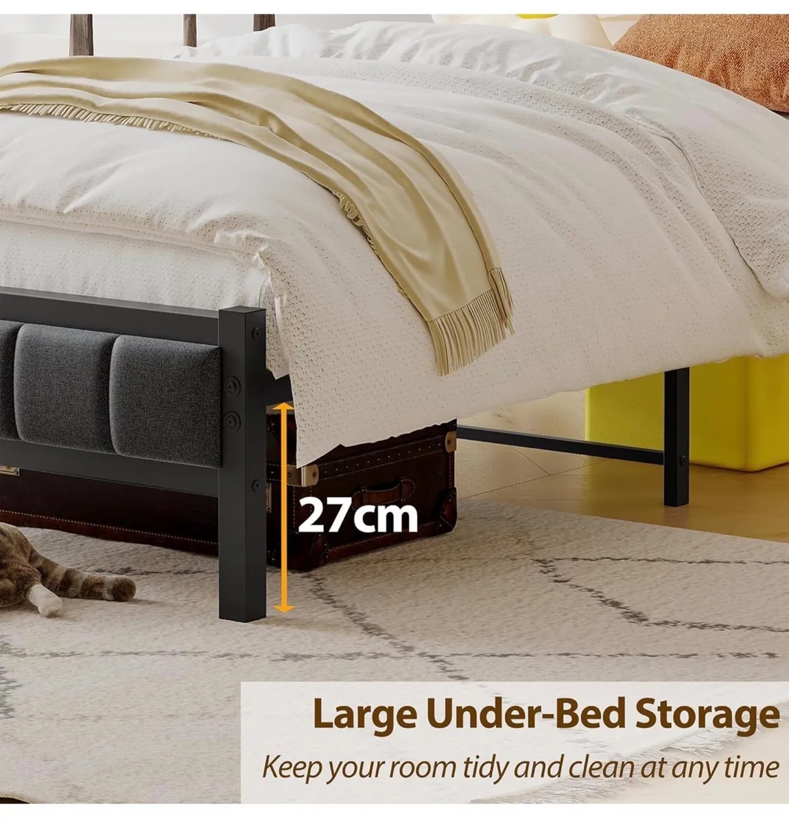 3ft Single Bed Frame With Storage Headboard, Uphol - Image 2