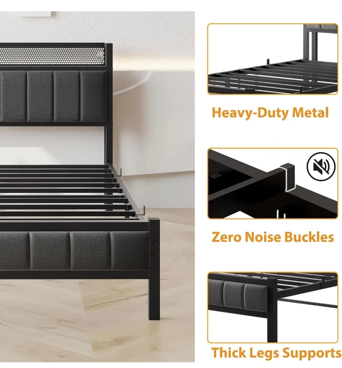 3ft Single Bed Frame With Storage Headboard, Uphol - Image 3