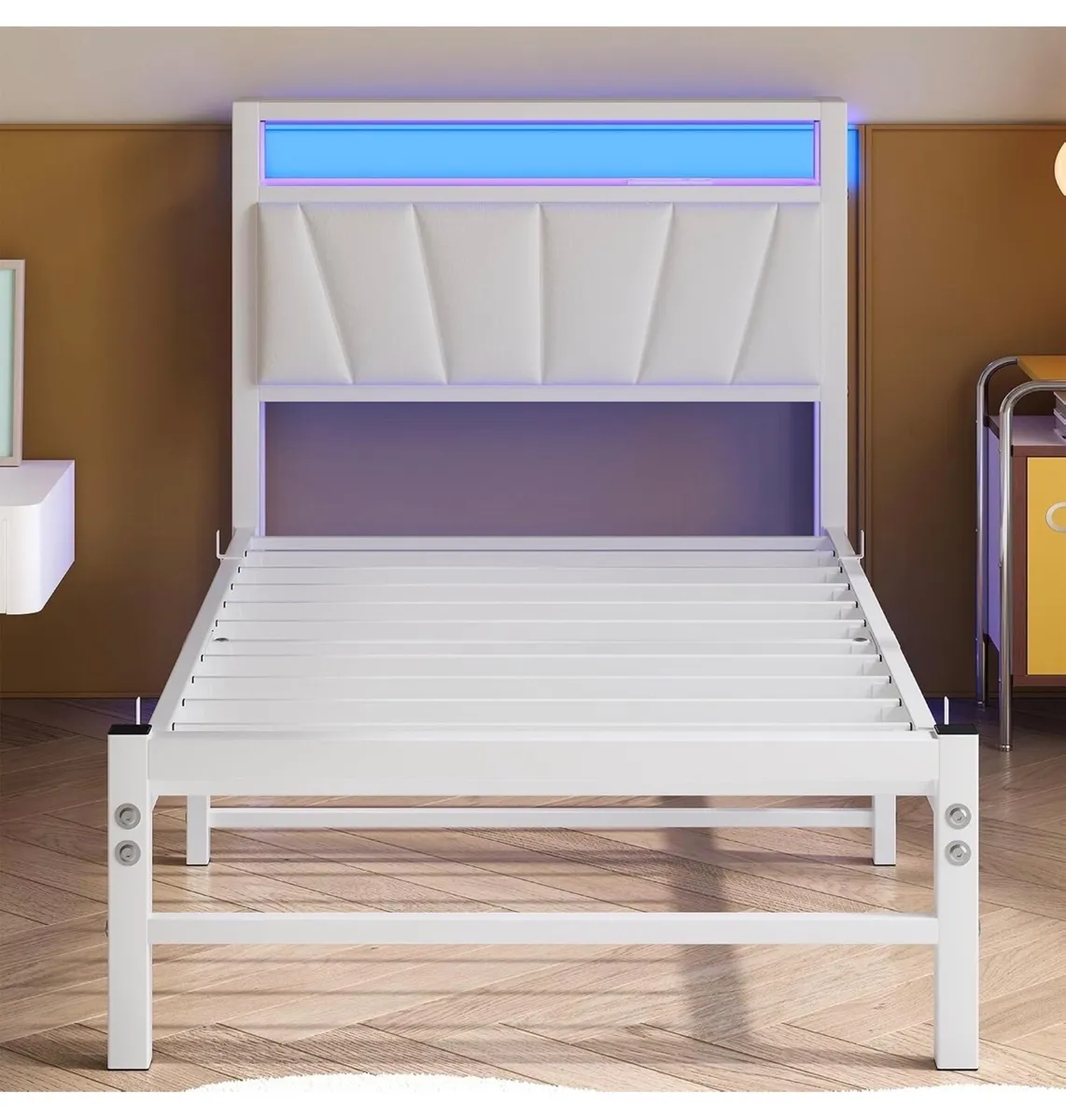 White Single Bed Frames with Storage Upholstered H - Image 2