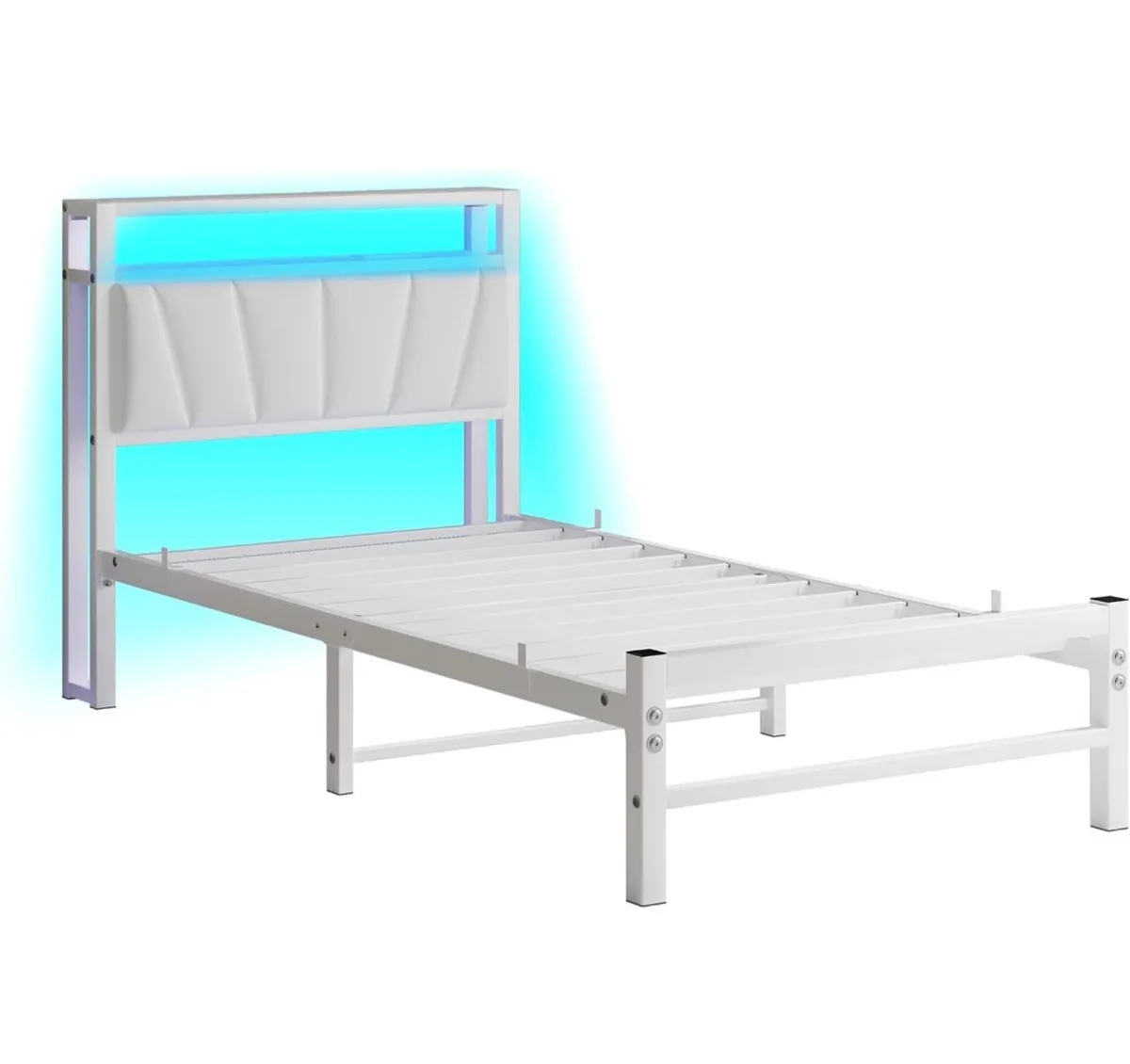 White Single Bed Frames with Storage Upholstered H - Image 3