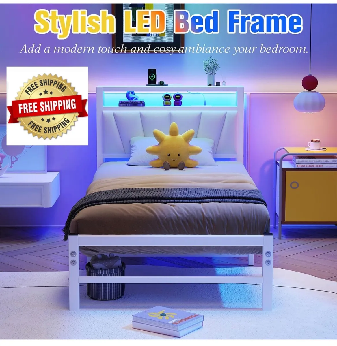 White Single Bed Frames with Storage Upholstered H - Image 1