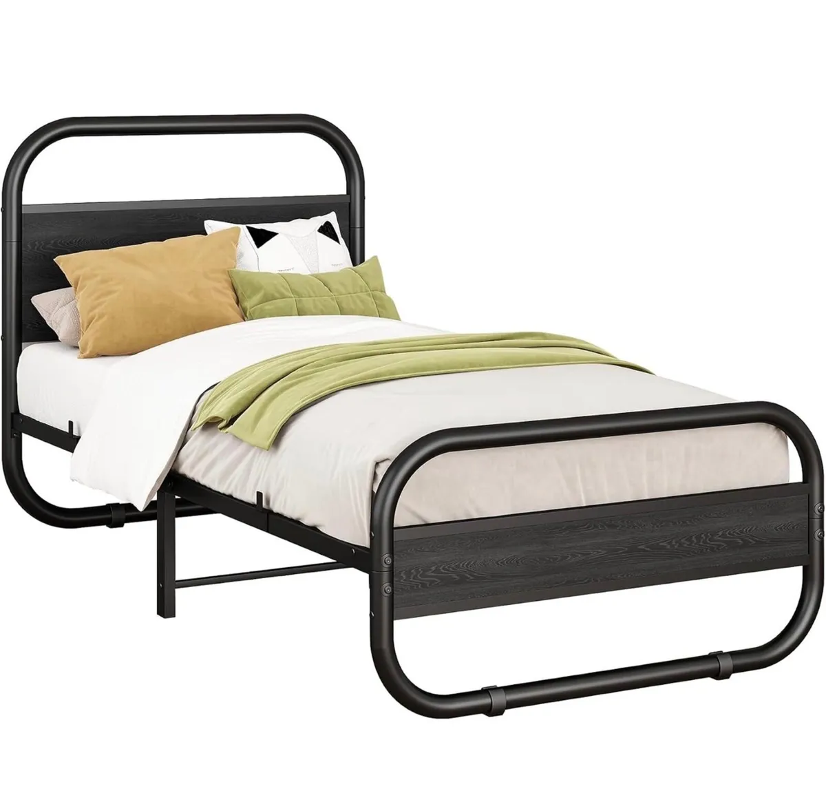 3ft Single Bed Frame with Headboard, Black Bed Fra - Image 2