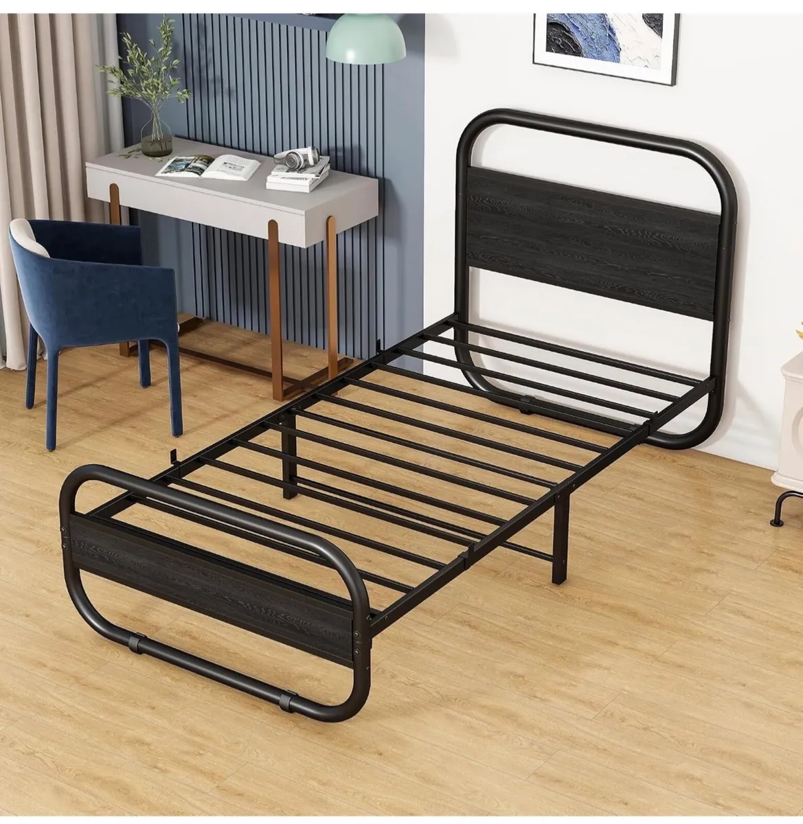 3ft Single Bed Frame with Headboard, Black Bed Fra - Image 4