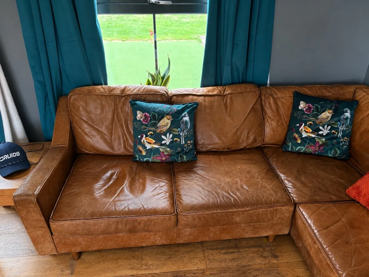 Tan leather corner sofa. Open to offers - Image 2