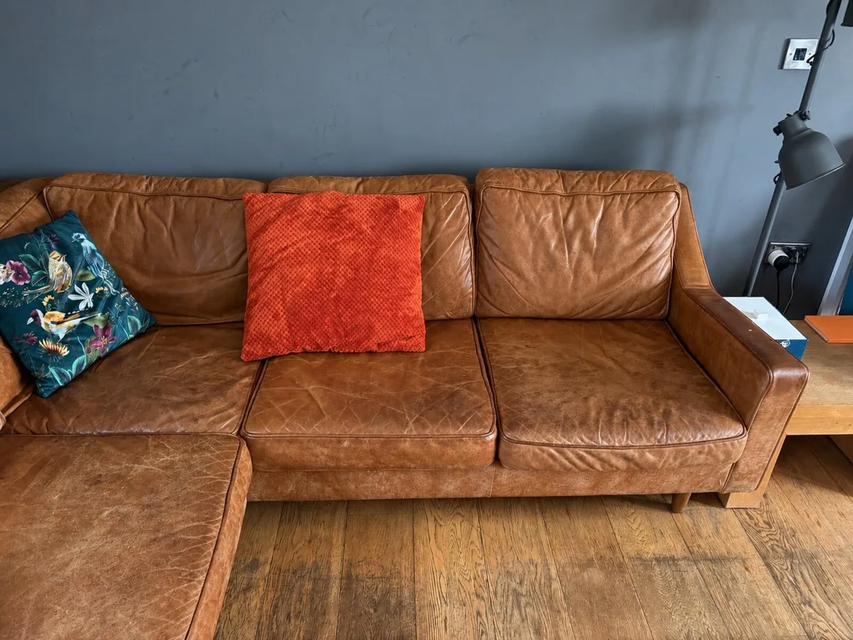 Tan leather corner sofa. Open to offers - Image 3