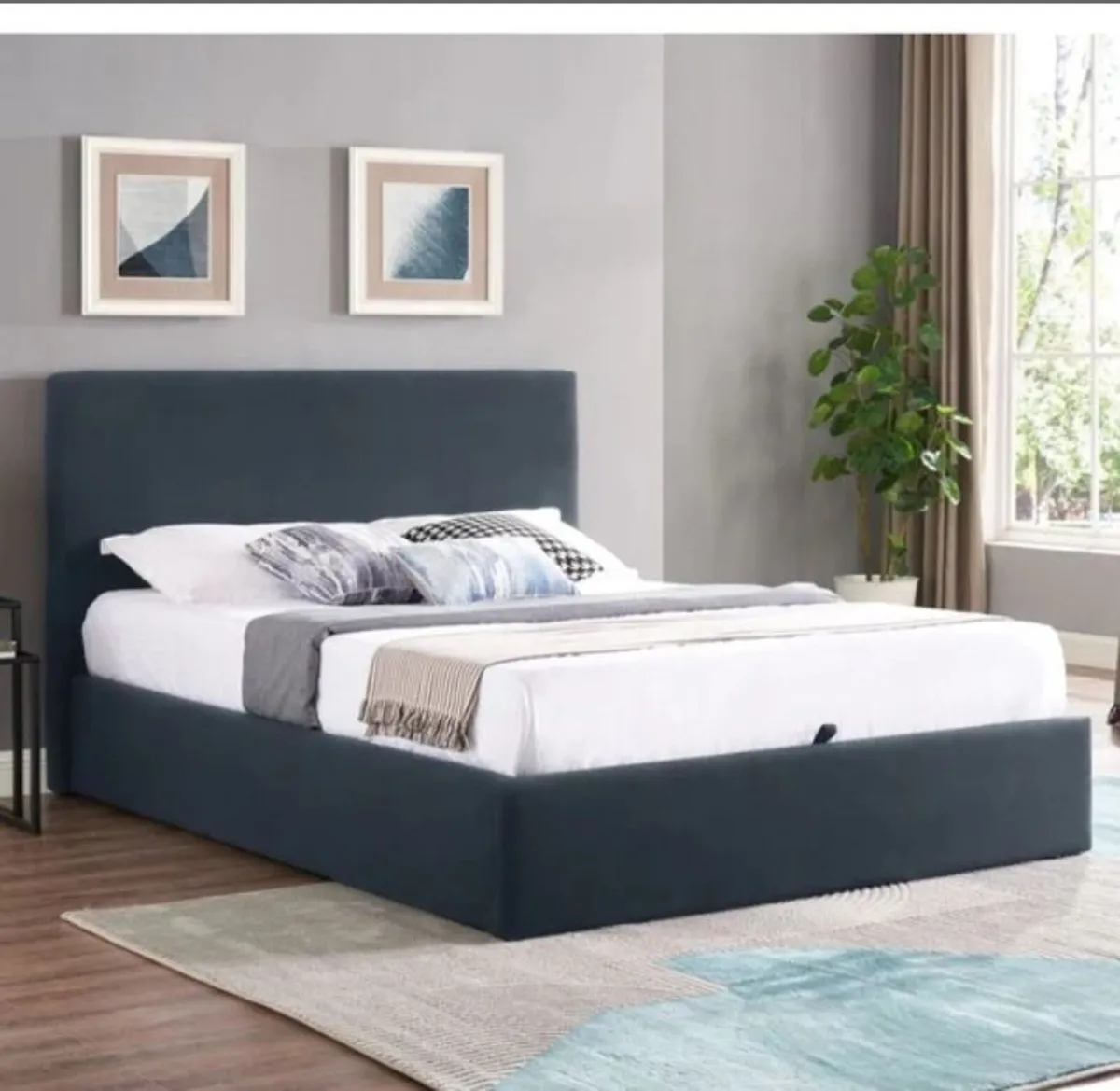 Ezra Navy Ottoman Bedframe / 2 Sizes & 3 Colours - Image 1