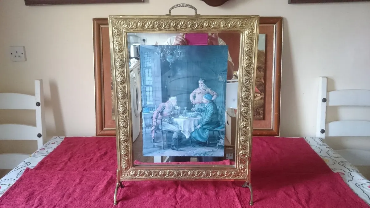 Antique Art Deco Solid Brass 26" Fireplace Screen - Image 1