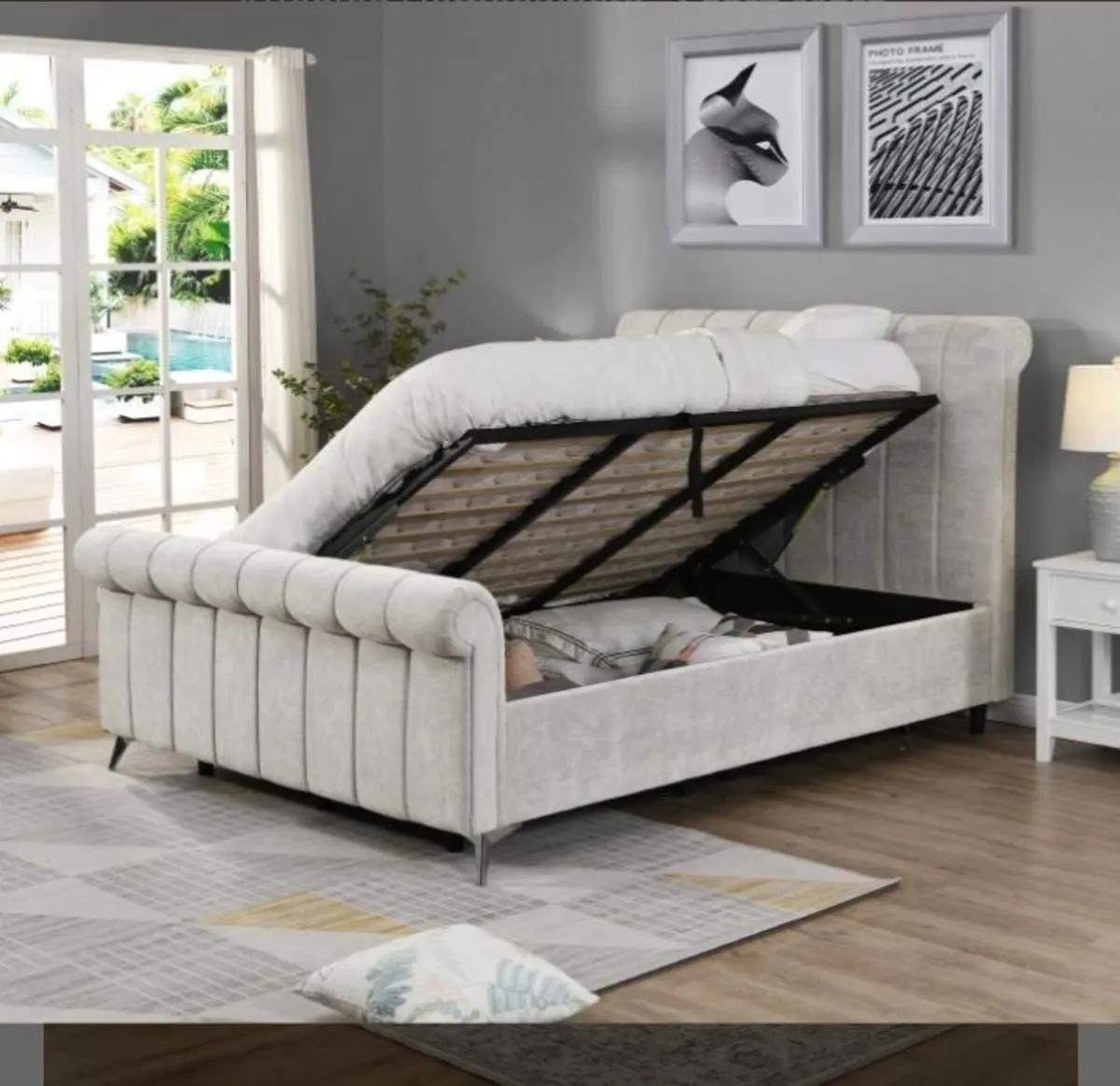 Carlow Upholstered Storage Bed – Beige - Image 2