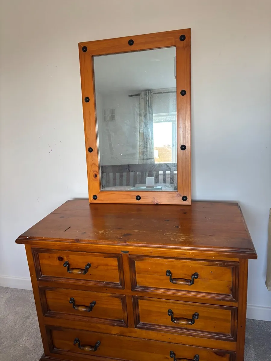 Pine Chest of Drawers & Mirror