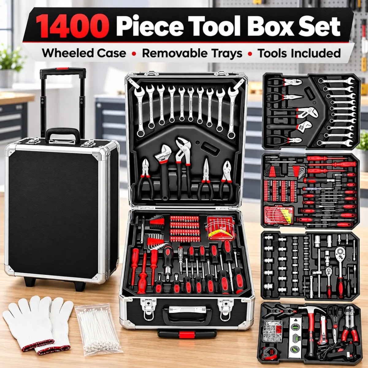 1400 Piece Tool Box Trolley Set With Wheels - Image 3