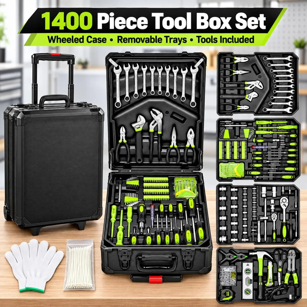 XXL 1400 Piece Filled Tool Box Trolley with Wheels - Image 2