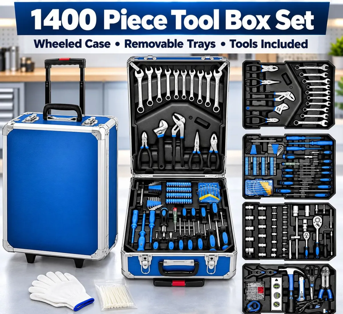 XXL 1400 Piece Filled Tool Box Trolley with Wheels - Image 3