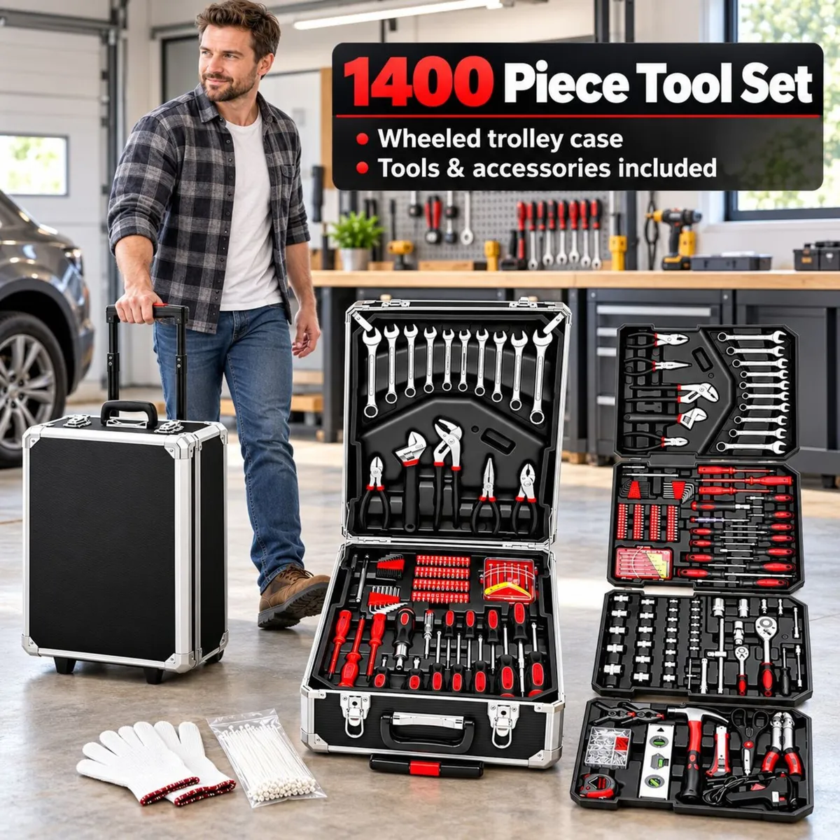 XXL 1400 Piece Filled Tool Box Trolley with Wheels - Image 1