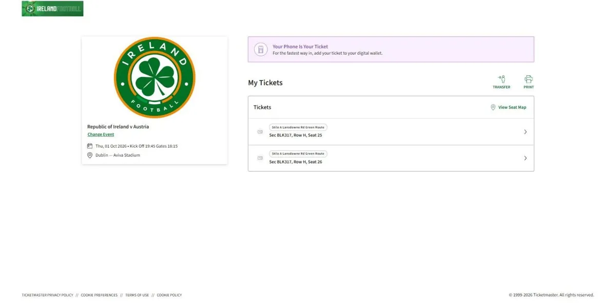 Ireland v Austria – 2 Premium Seats, South Stand - Image 2