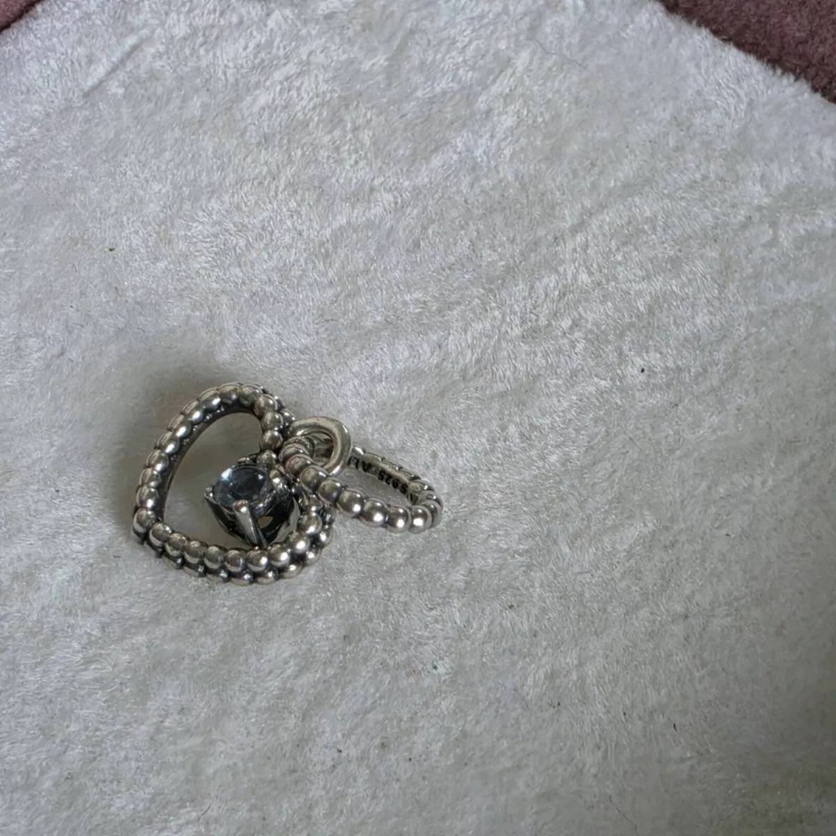 Pandora silver heart charm with blue gemstone - Image 4