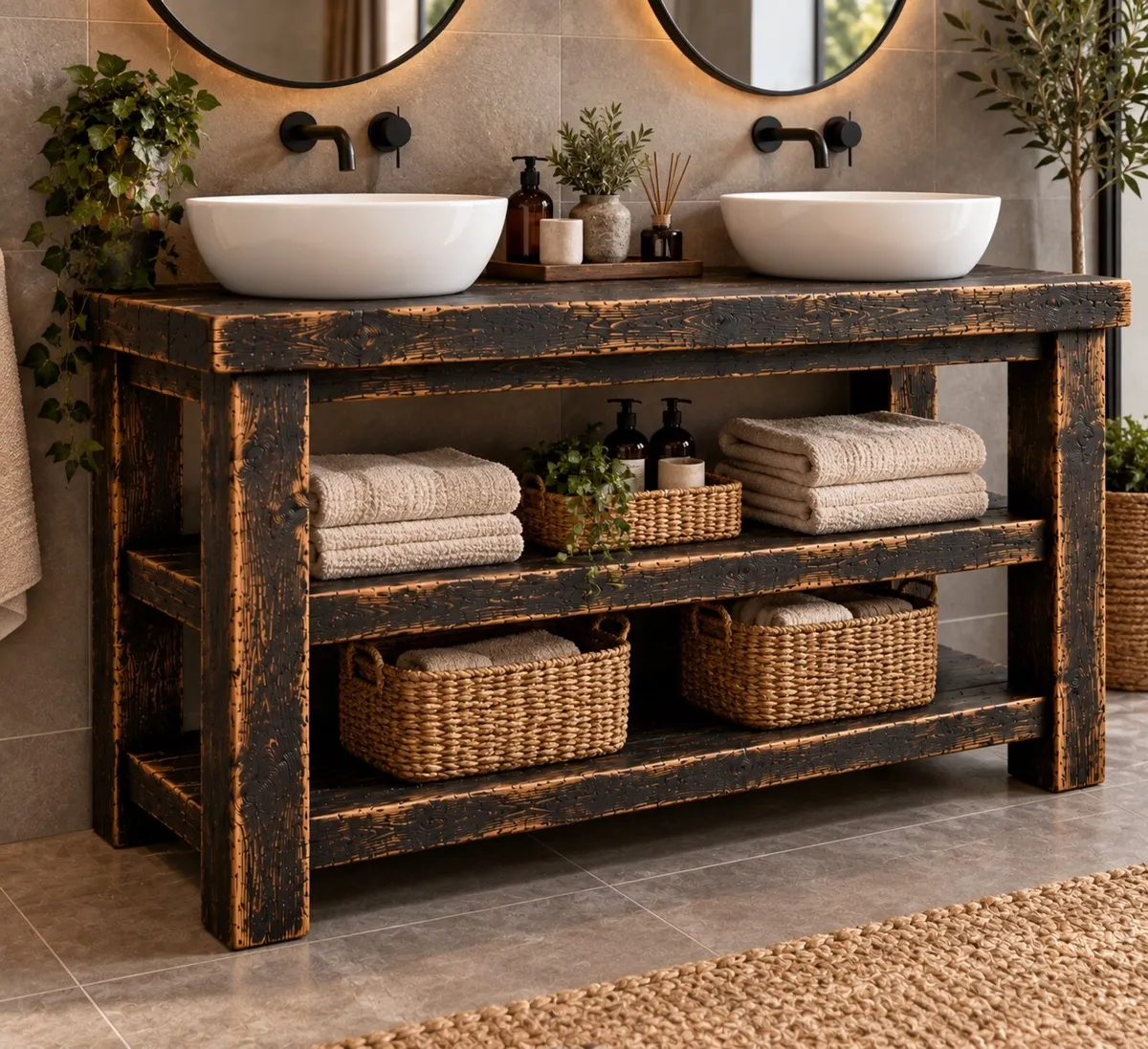Handmade Rustic Black Bathroom Vanity Unit - Image 2