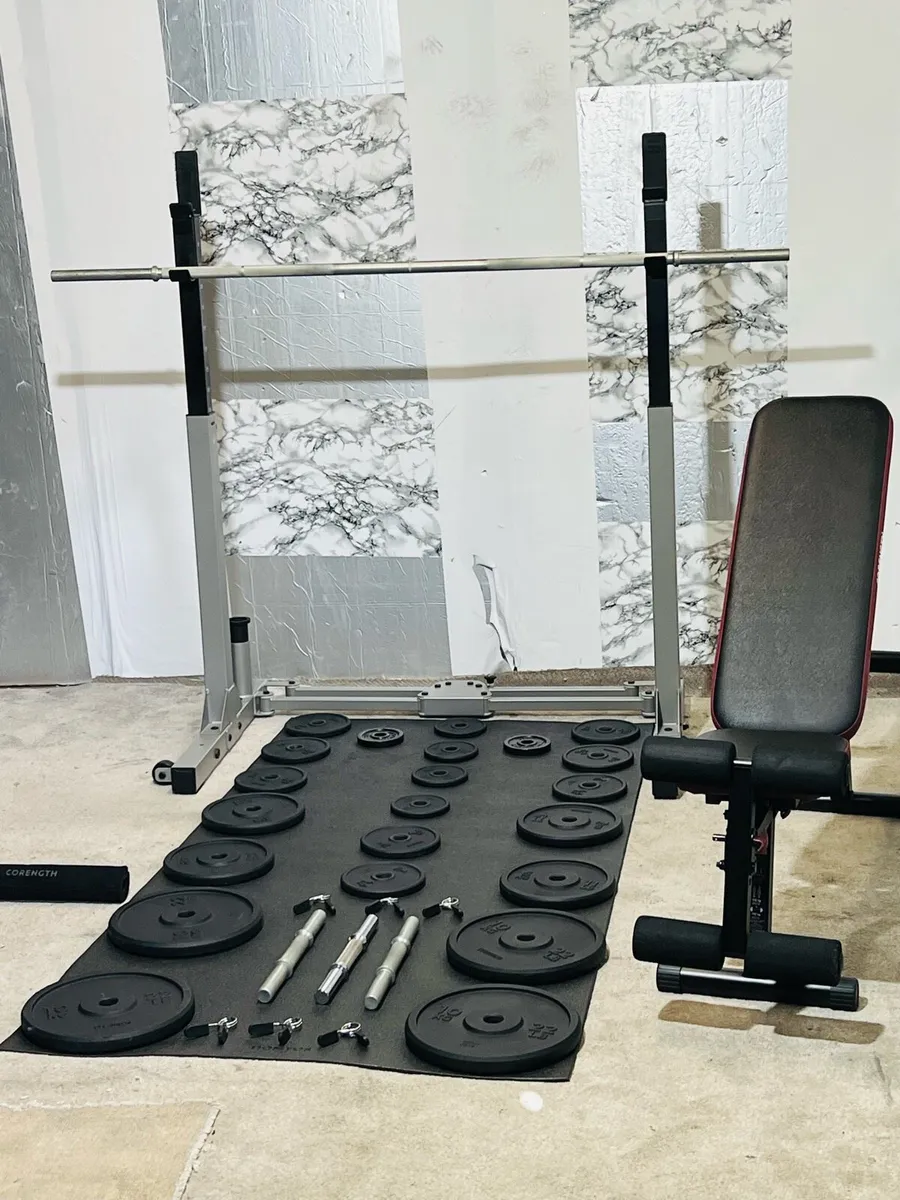 BRANDED: CAST IRON WEIGHTS FOLDING RACK BENCH BARS - Image 1