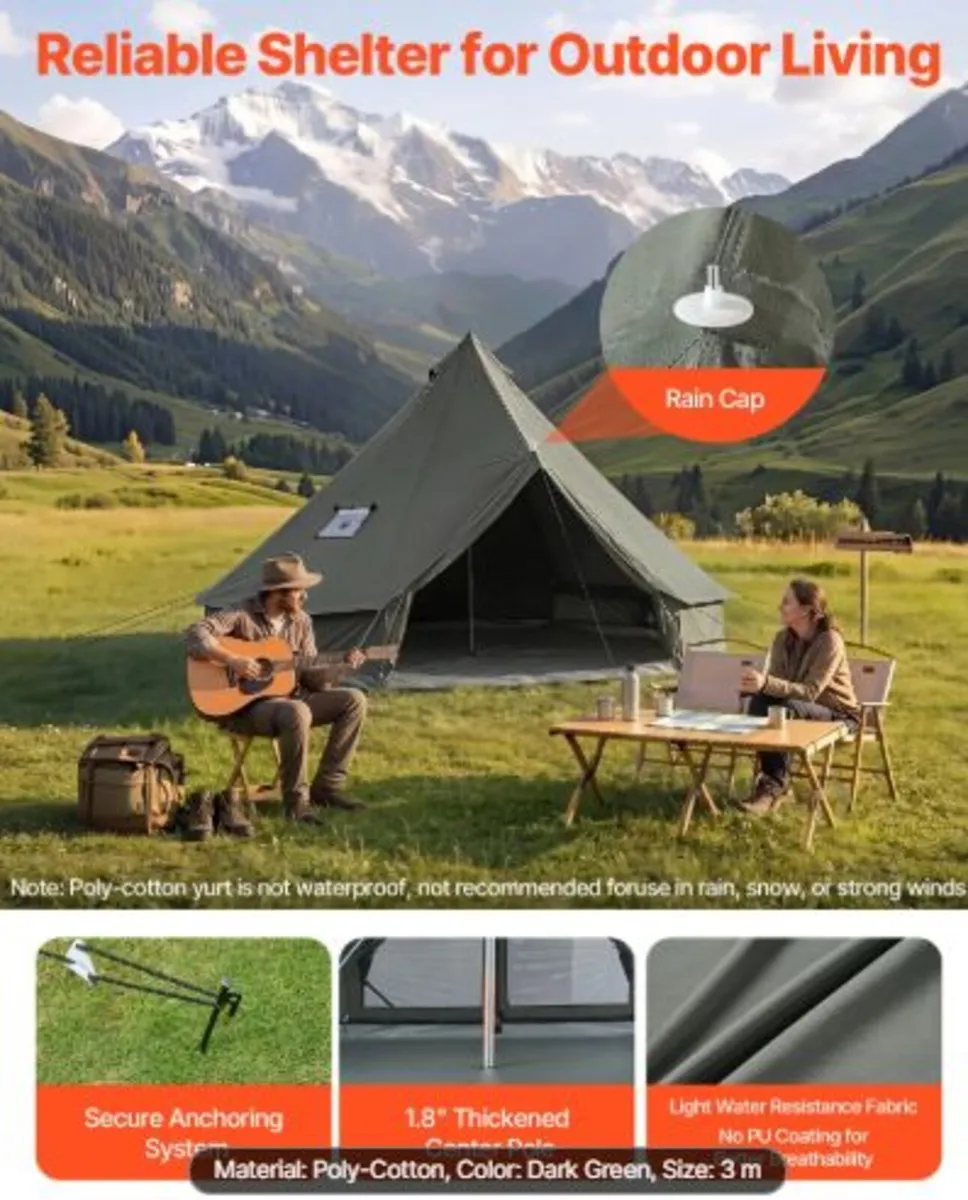 Canvas Bell Tent,4 Seasons 3 m Yurt Tent for Camp - Image 4
