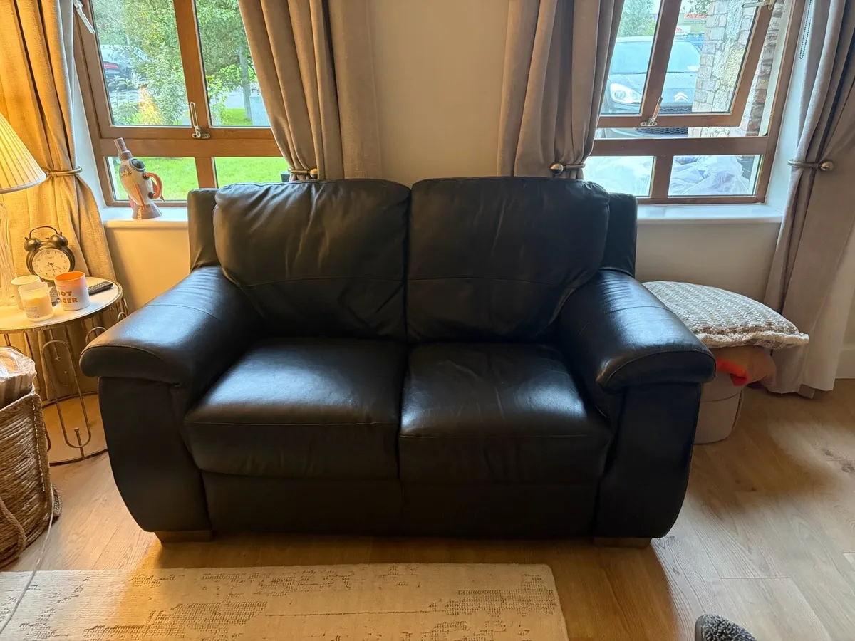 Black Leather 3-Seater & 2-Seater Sofa Set - Image 4