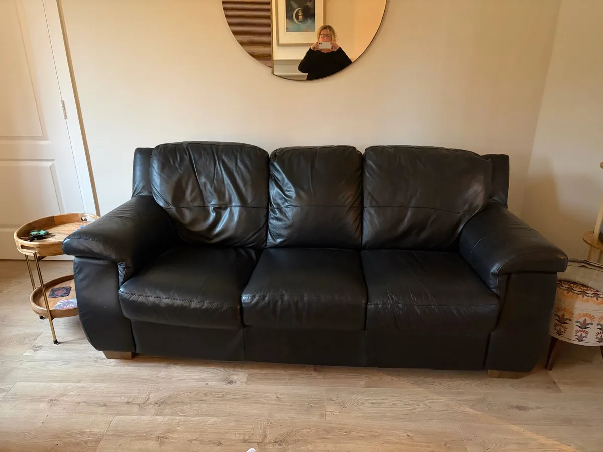 Black Leather 3-Seater & 2-Seater Sofa Set - Image 2