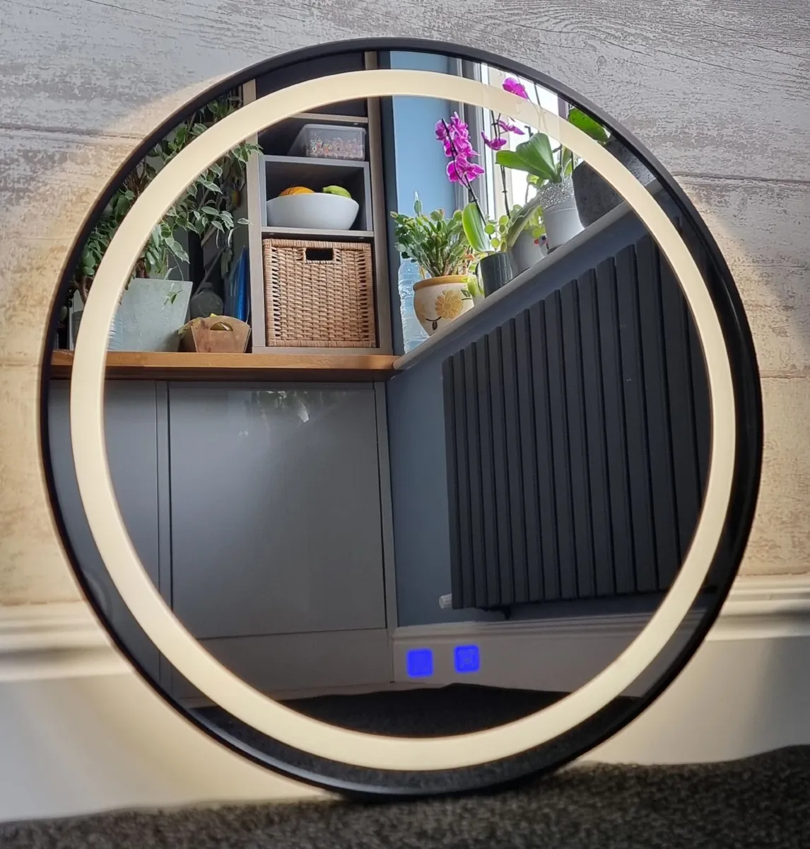 LED Bathroom Mirror Black Frame Demister 60cm - Image 4