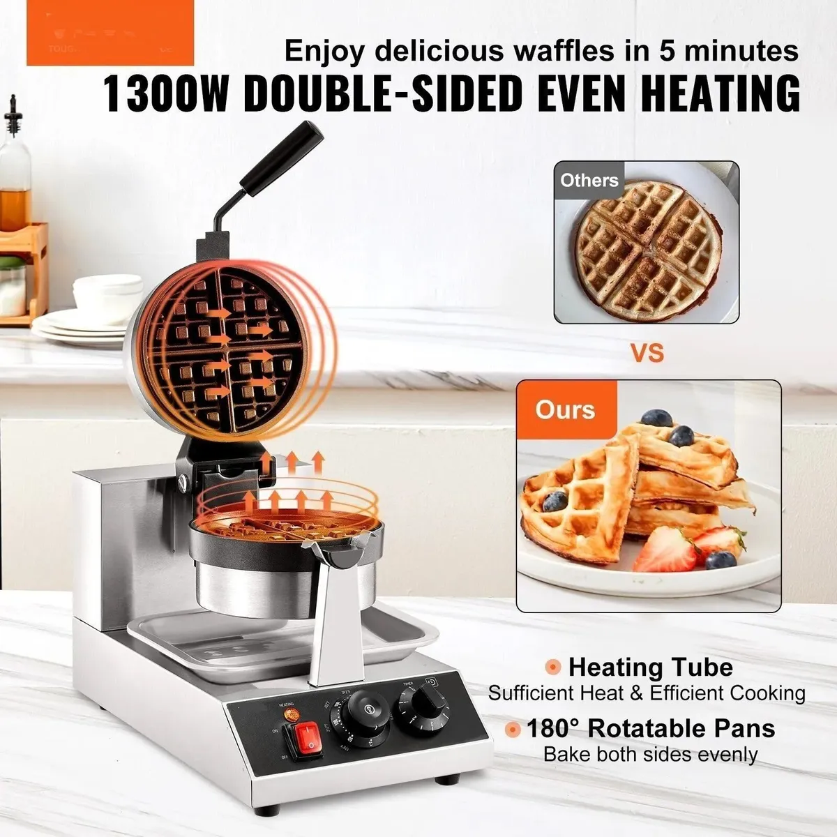 1300W Commercial Waffle Maker Stainless Steel - Image 4