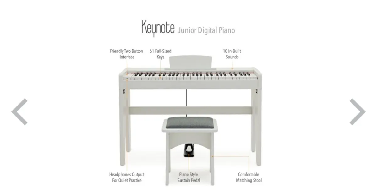 Keynote Junior Digital Piano & Stool White - Image 1
