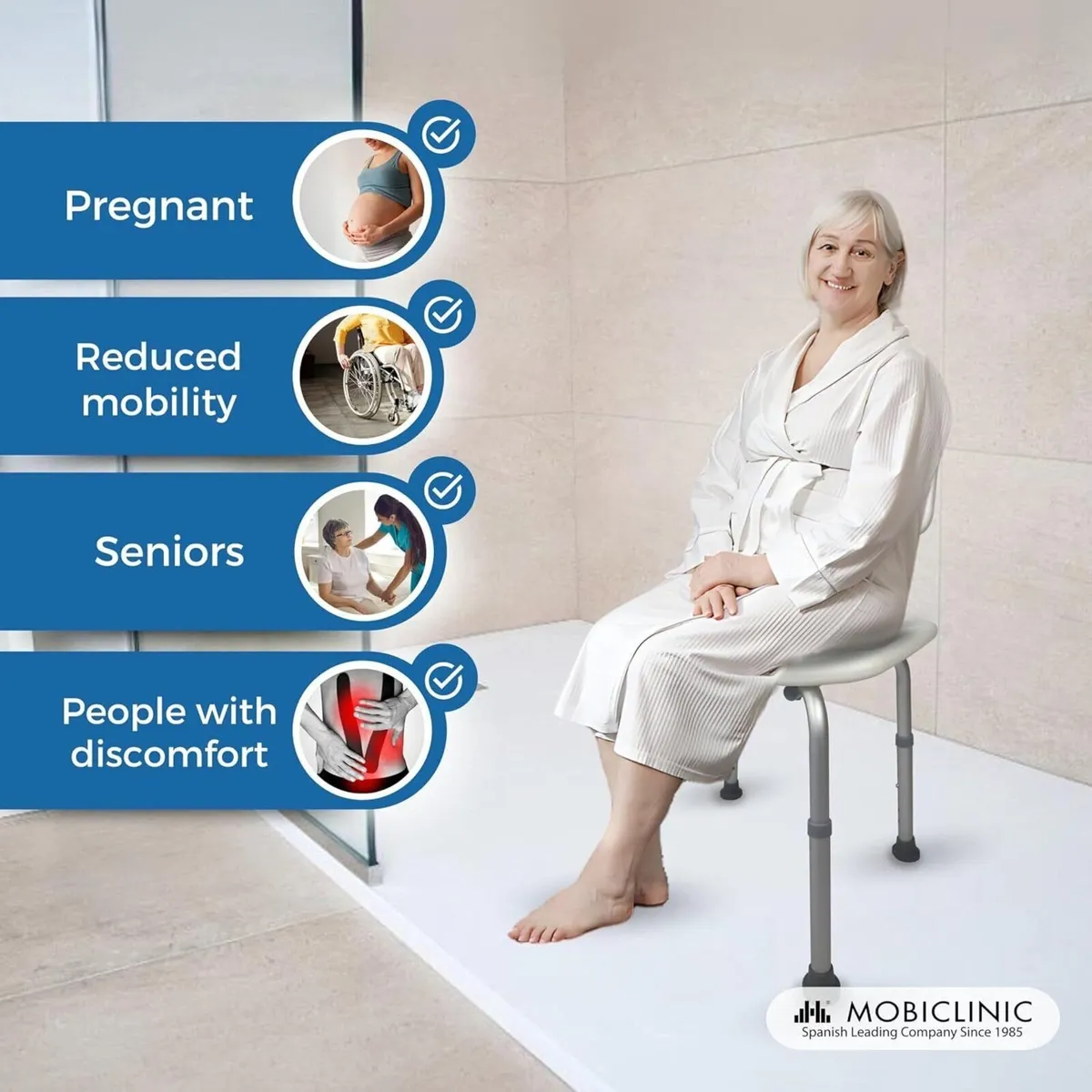 Height-Adjustable Bath Chair with Backrest - Image 3