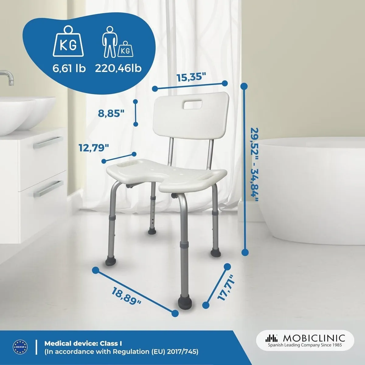 Height-Adjustable Bath Chair with Backrest - Image 2