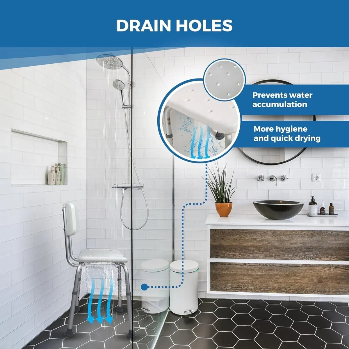 Height-Adjustable Bath Chair with Backrest - Image 4