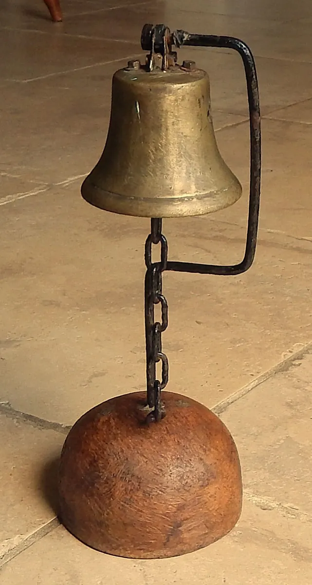 Vintage Small Brass Bell on Wood Base - Image 1