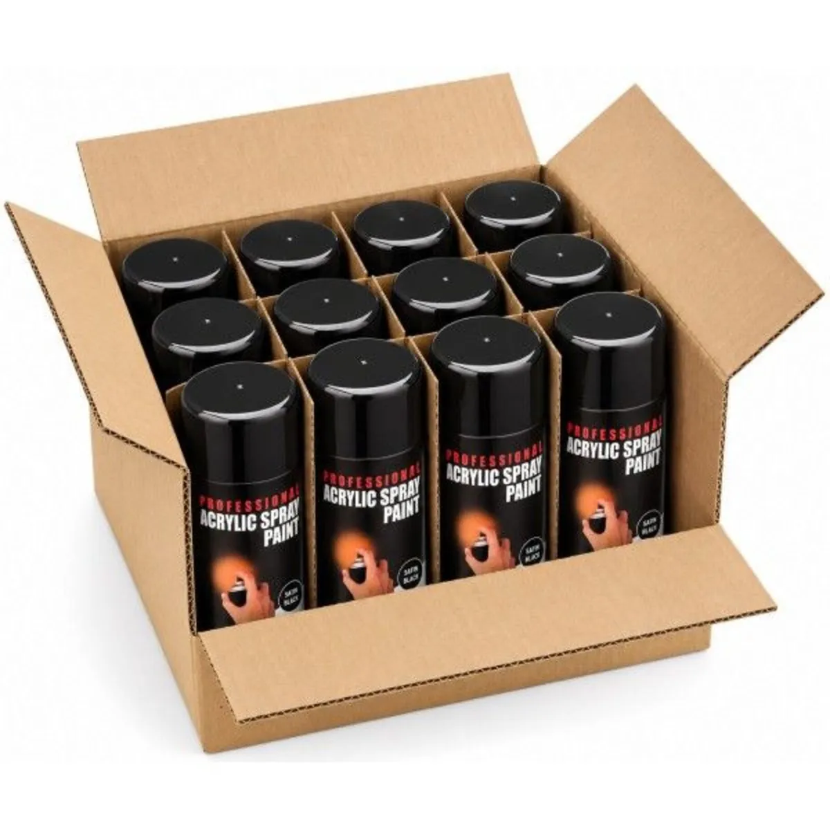 Satin Spray Paint, 400ml, Black (18013) - BOX 12 - Image 1