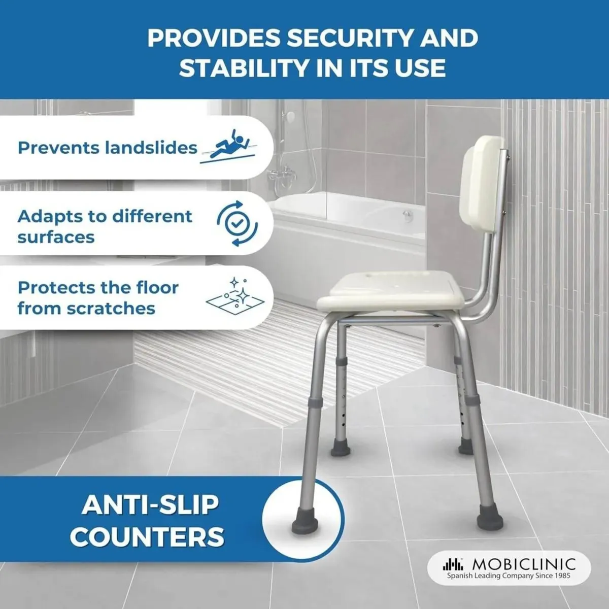 Height Adjustable Bath Chair with Backrest - Image 4