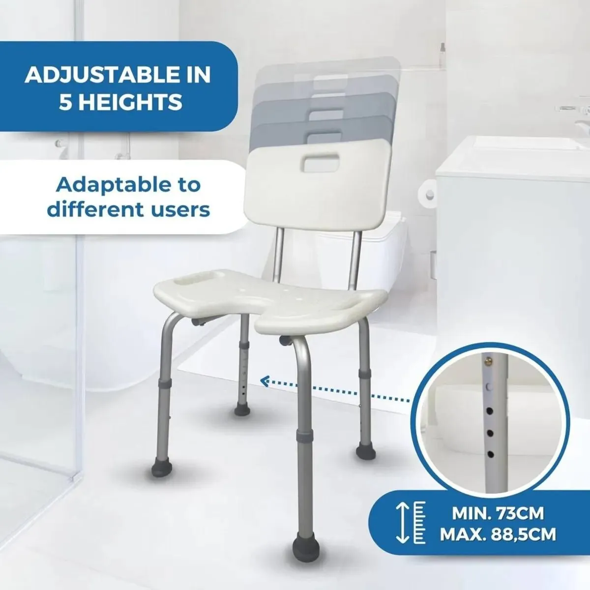 Adjustable Shower Bath Chair with Backrest - Image 1