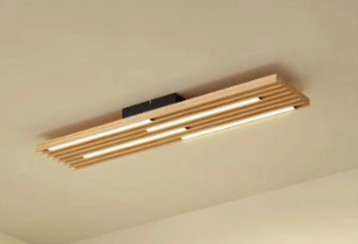 LED ceiling light Madero, pine wood, 90 cm x 20 cm - Image 2