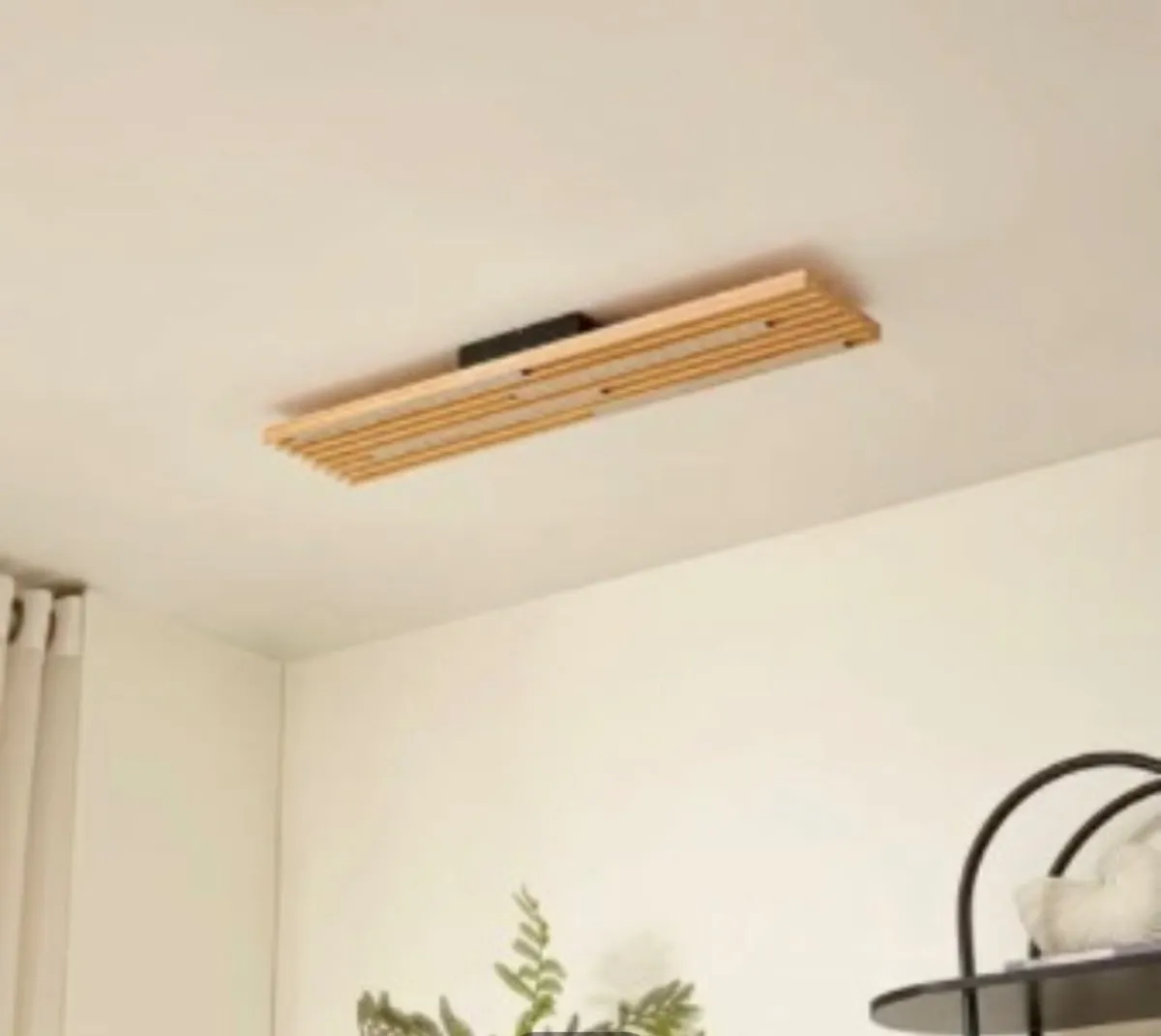 LED ceiling light Madero, pine wood, 90 cm x 20 cm - Image 1
