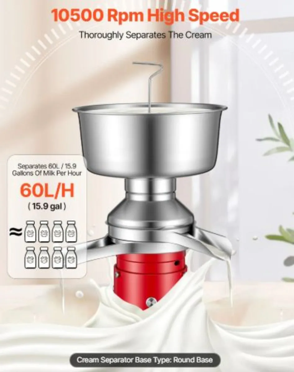 Electric Milk Cream Separator,60L/H Output 10500RP - Image 3