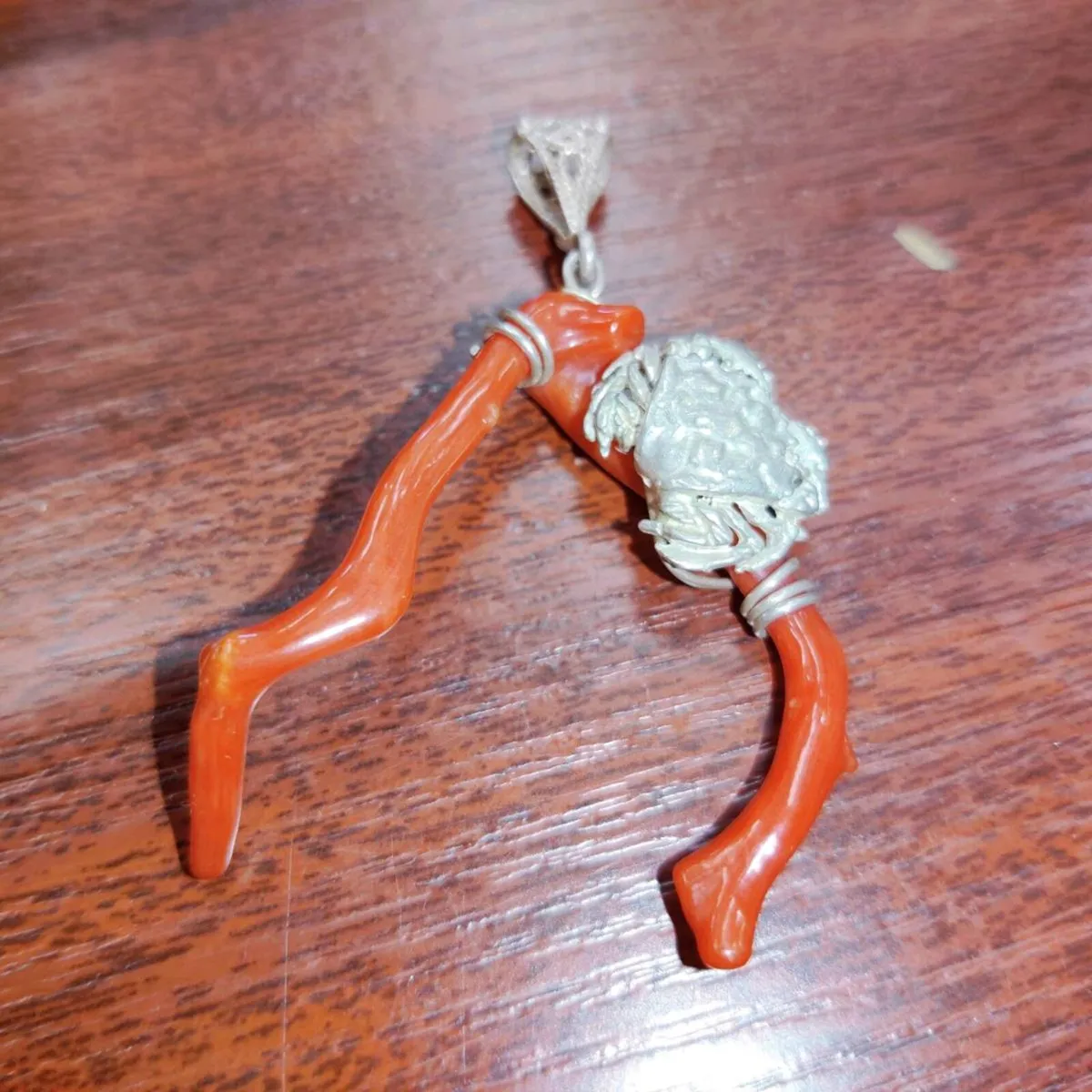 RARE HUGE CORAL WISHBONE, 925 Silver New Pendant ! - Image 1