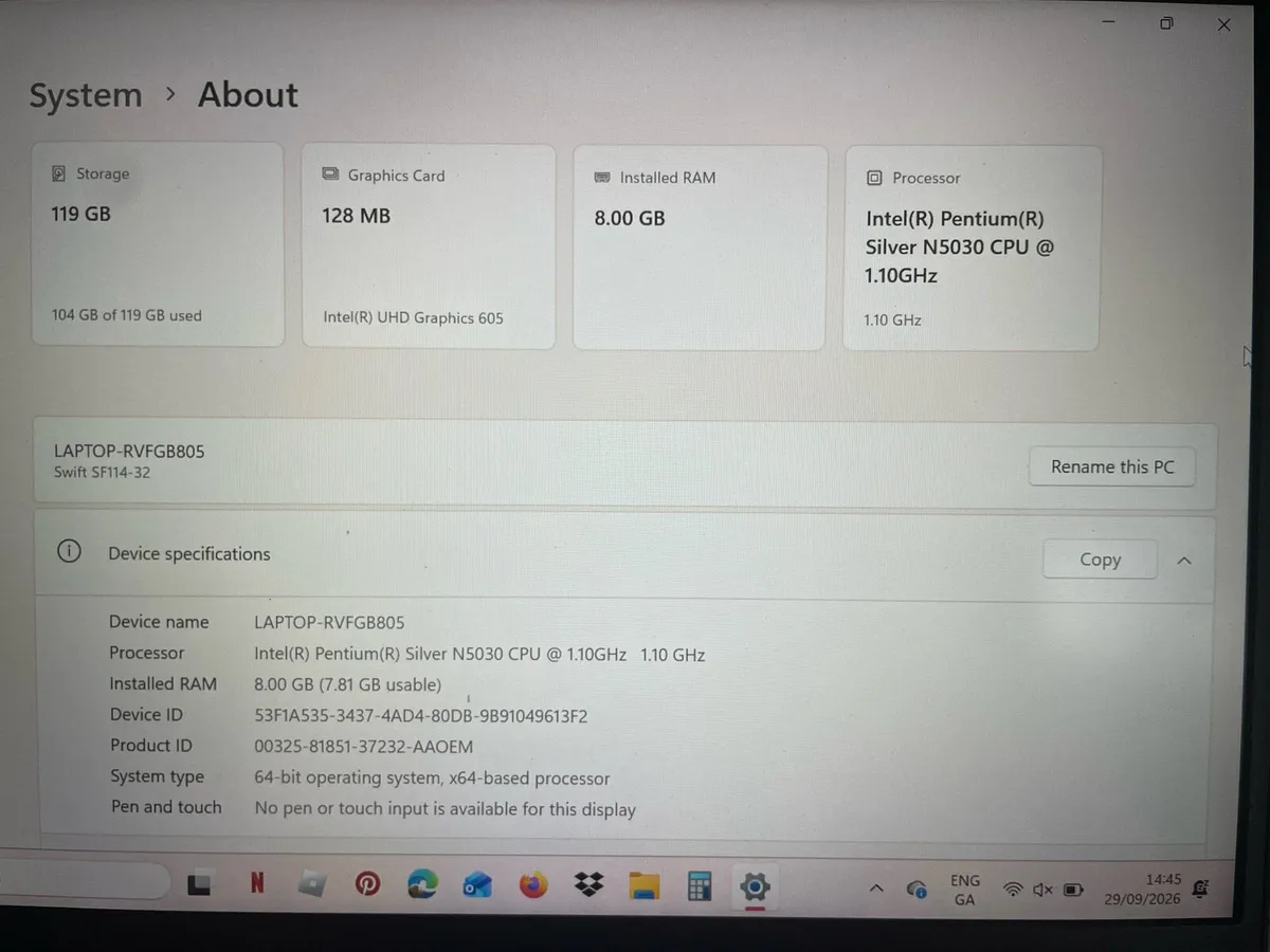 Acer Swift1 Pen 14” Laptop (Rose Gold) - Image 2
