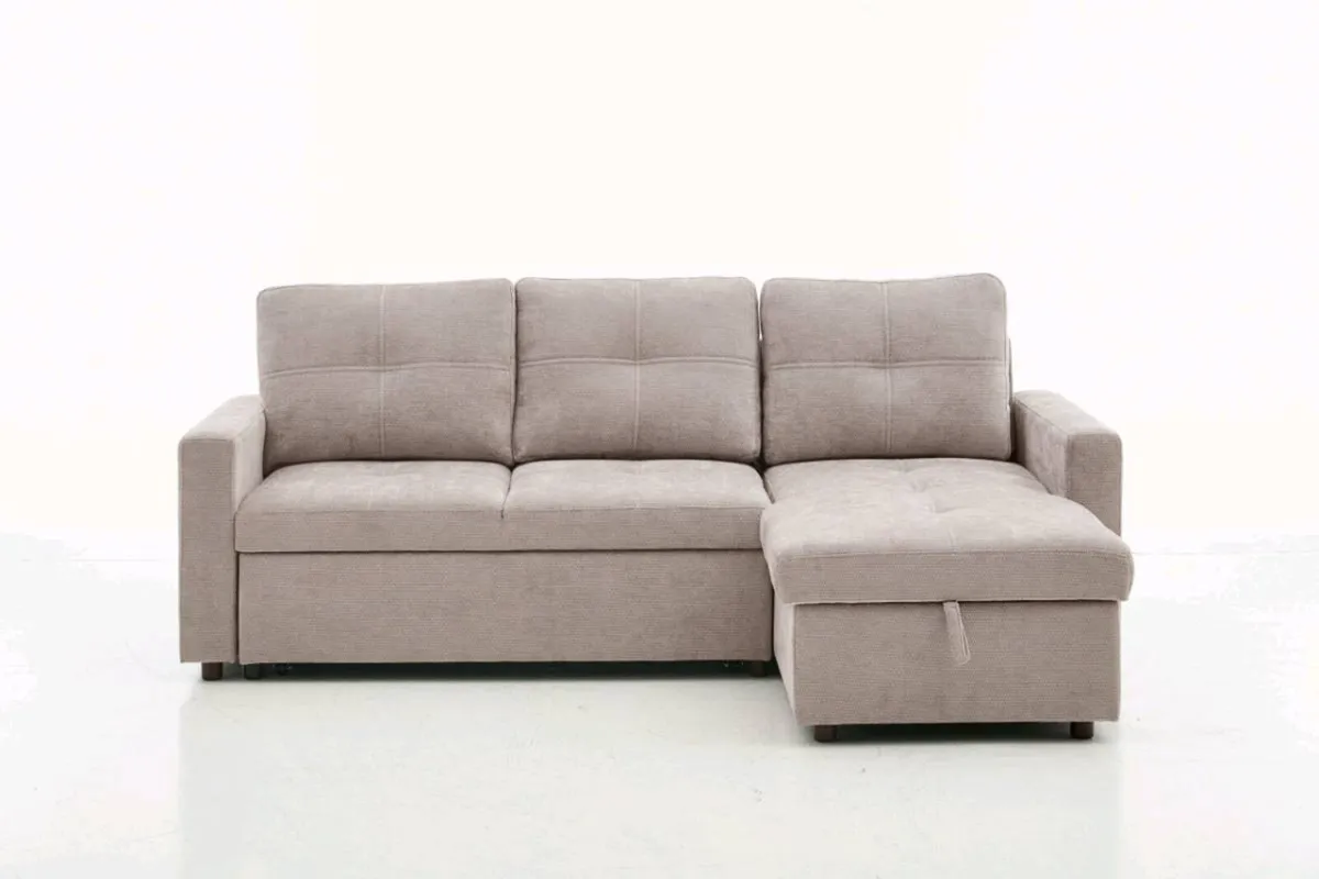 Reversible Beige & Grey Pull Out Sofa Bed - Image 2