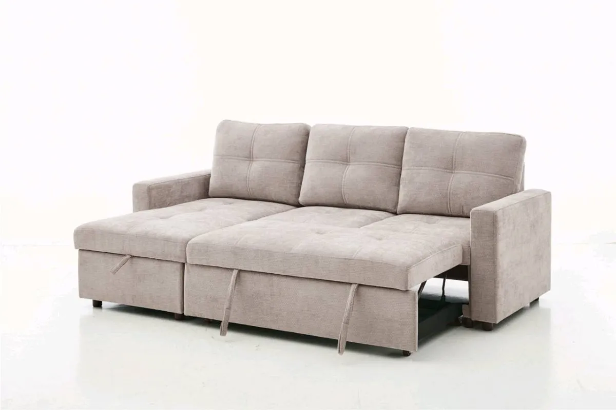 Reversible Beige & Grey Pull Out Sofa Bed - Image 3